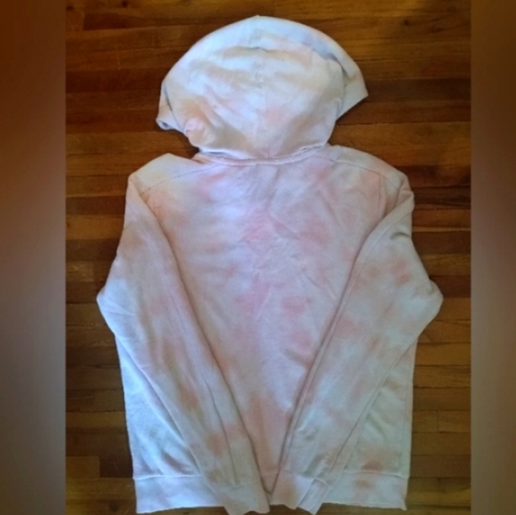 PINK VS Full Zip Up Hoodie Tie Dye Light Pink & White w/ Black Dog Logo - Picture 6 of 7